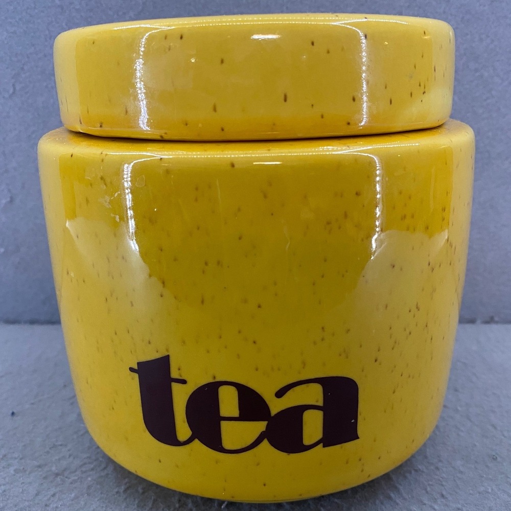 McCoy Yellow Speckled Ceramic TEA Canister Lid Mid-Mod Style Storage Jar